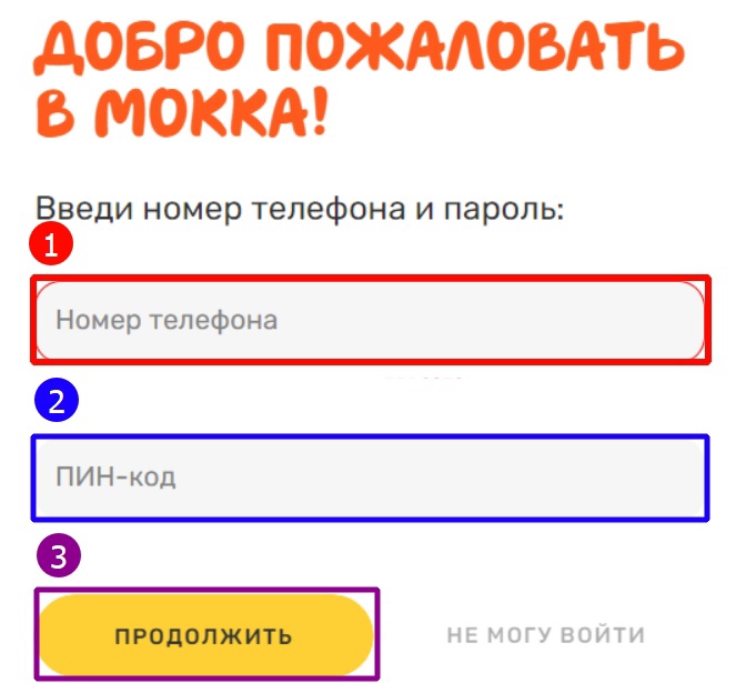 Пункты заполнение для входа в ЛК