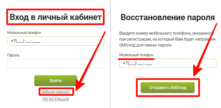 Восстановление пароля по номеру телефона